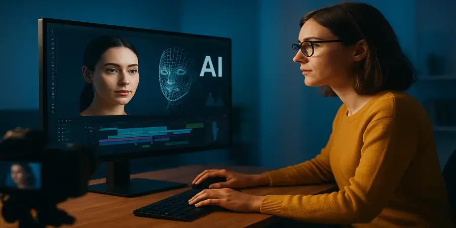 Lifelike AI avatar speaking in video call, with customization tools for faces, voices, and metaverse backgrounds.